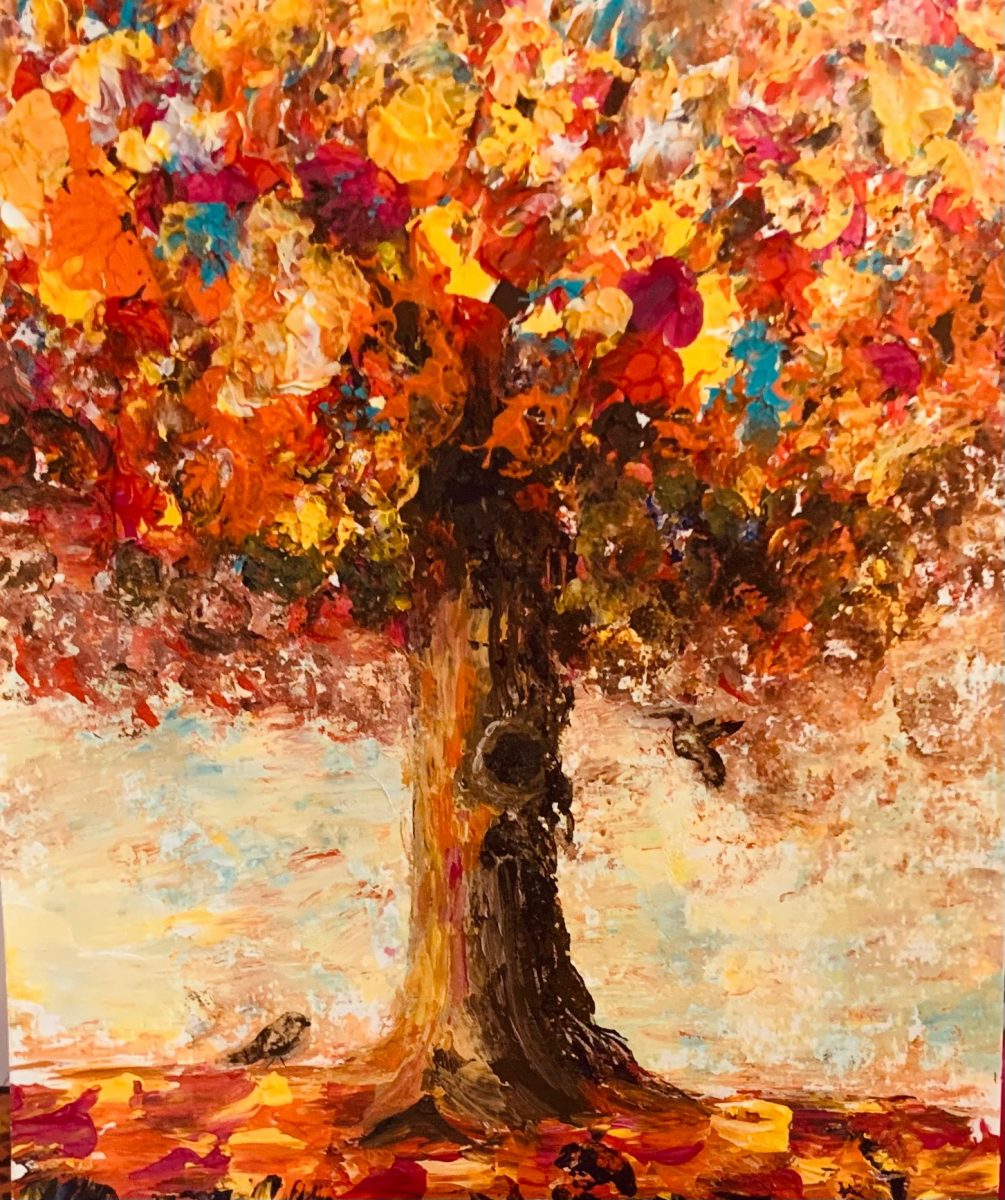 Herbstbaum mit Korken gemalt